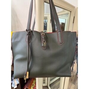 Tutilo New York Green Pebbled Weekender Work Bag Tote Red Interior Gold Lock